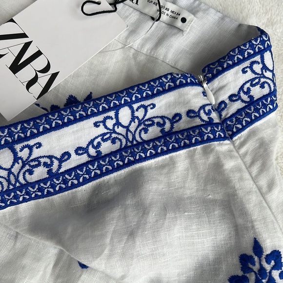 Zara Embroidered Blue and White Midi Skirt - Picture 14 of 16